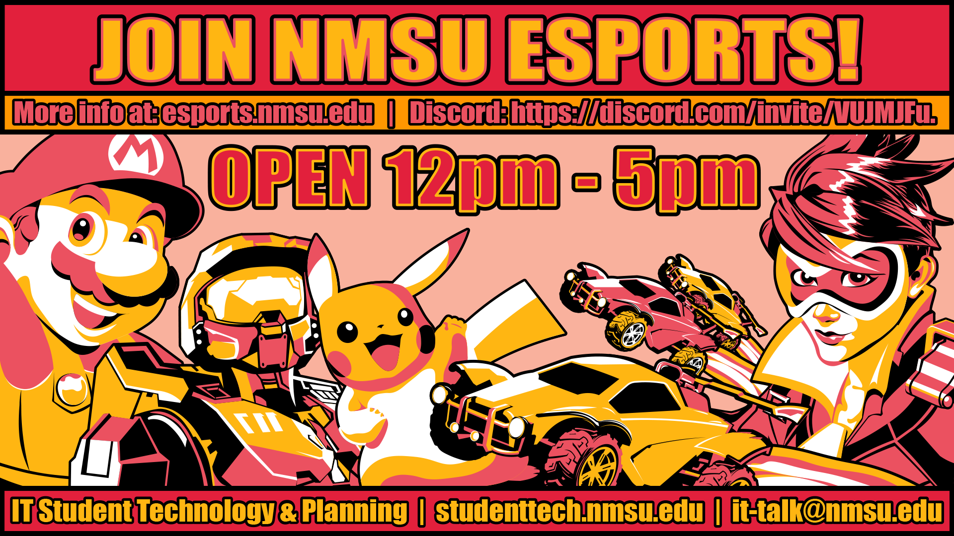 Join NMSU Esports! More info at esports.nmsu.edu. The esports computer lab is open Monday - Friday, 12pm - 5pm.