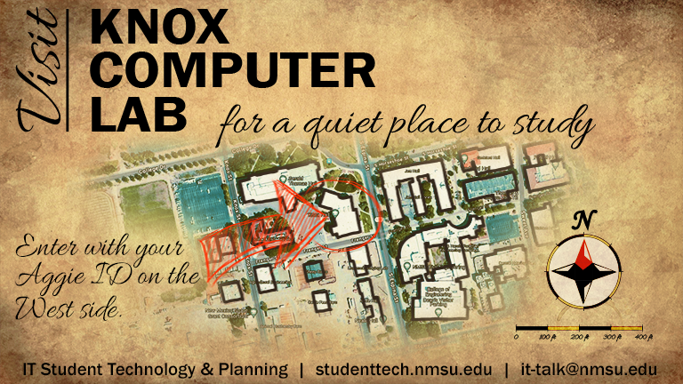 Visit Knox Computer Lab for a quiet place to study. Enter with your Aggie ID on the west side.