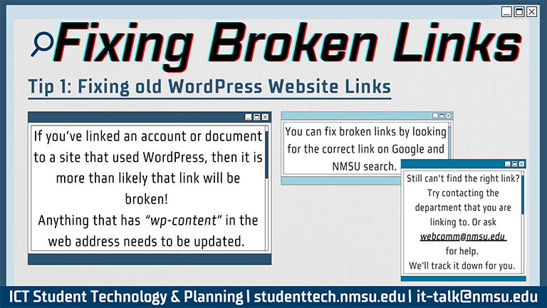 If you've linked to an old NMSU site that used WordPress, then it is likely that link is broken. If you can't find the right link, try contacting webcomm@nmsu.edu.