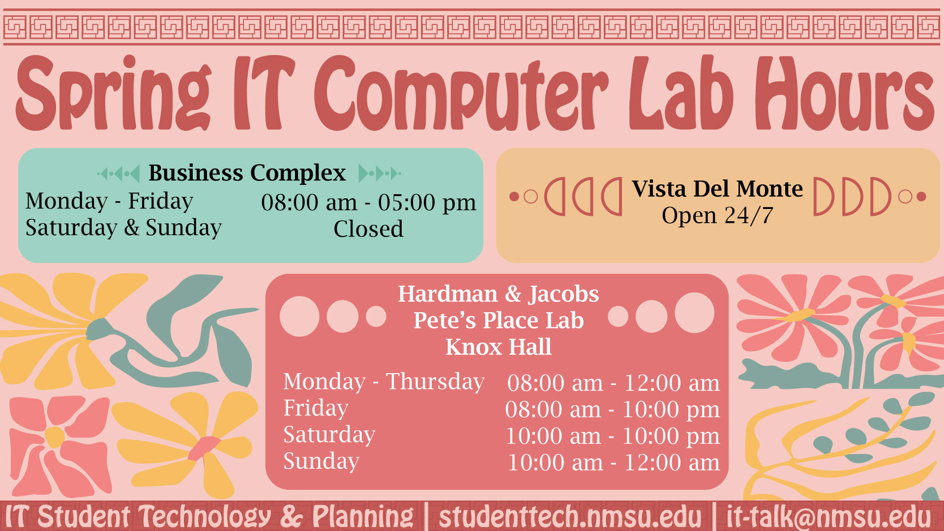 For lab hours, visit studenttech.nmsu.edu/labs.