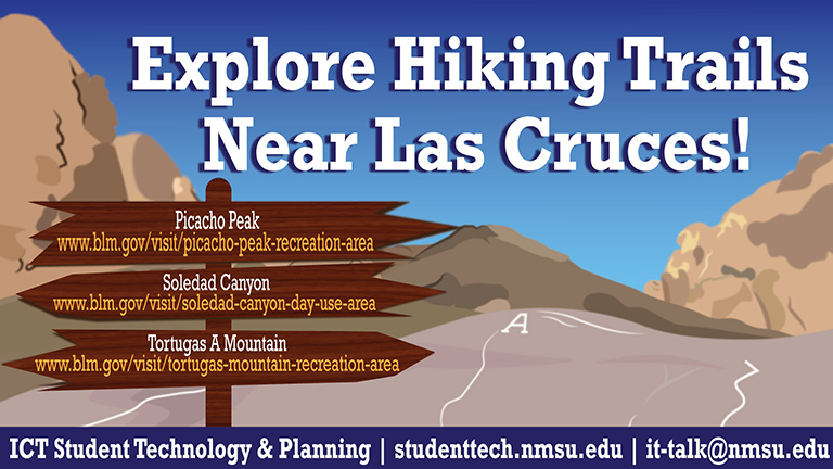 Explore hiking trails near Las Cruces! Picacho Peak, Soledad Canyon, and Tortugas A Mountain.